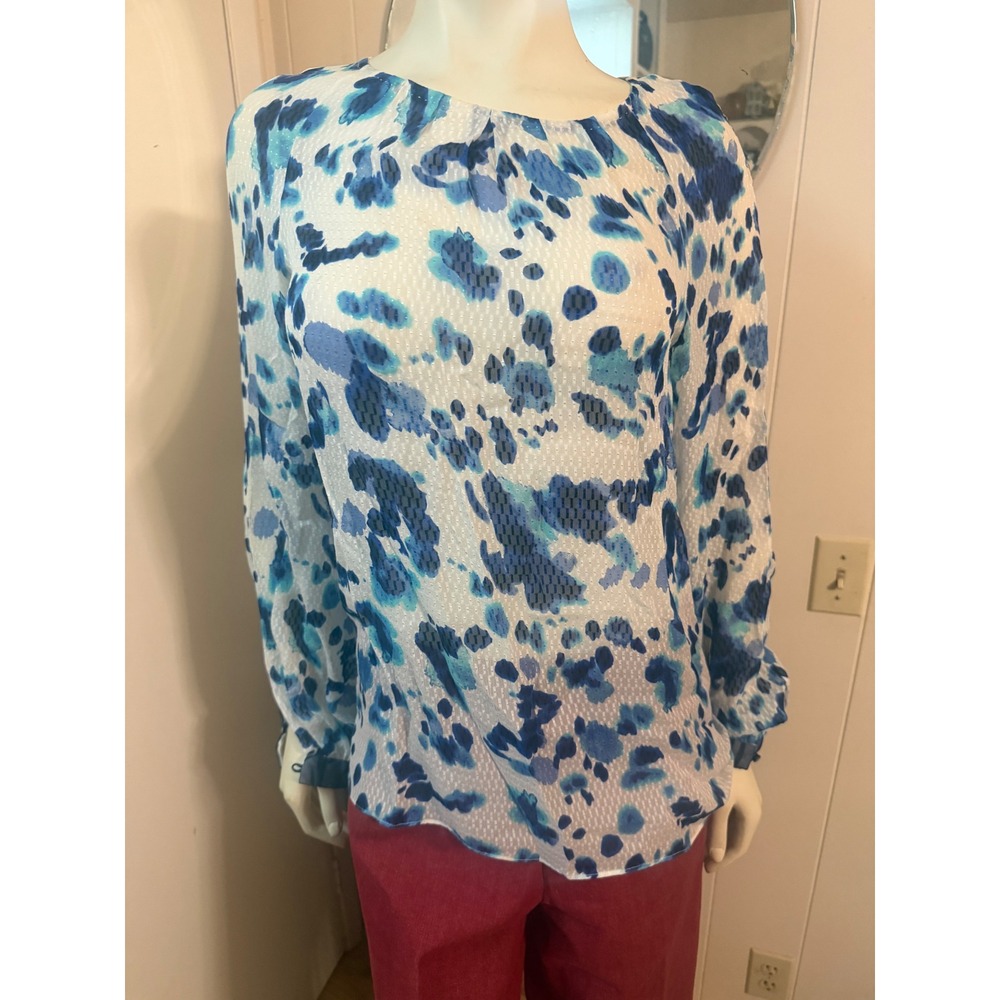 Peter Som for Bergdorf Goodman  Blue & White Lightweight Silk Blouse Size 6